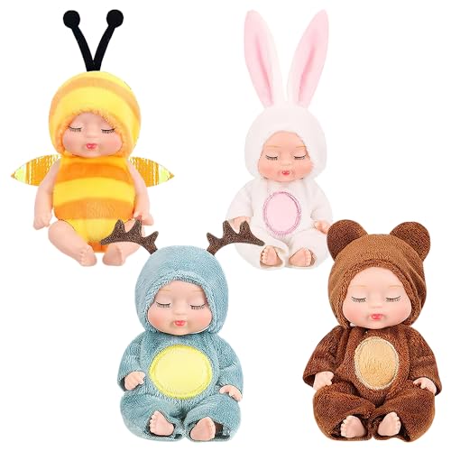 JOAASU Mini Baby Puppe, 4 Stück Baby Mini Puppen, 3,5 Zoll Reborn Baby Dolls, Babypuppen ZubehöR Set, Realistisch Kleine Puppe Miniatur Puppenspielzeug für Mädchen Kinder von JOAASU