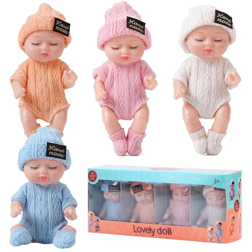 JOAASU Mini Baby Puppe, Mini Reborn Puppen, 3,5 Zoll Reborn Baby Dolls, 4 Stück Mini Baby Puppen, Mini-Puppen-Set, Babypuppen ZubehöR Set, Puppenspielzeug FüR MäDchen, Kleinkinder Und Kinder von JOAASU