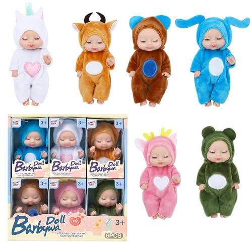 JOAASU Mini-Babypuppe, 6 Stück Baby Mini Puppen, New Born Baby Puppe, 3,5 Zoll, Waschbares PVC-Material, Babypuppen ZubehöR Set, uppenspielzeug für Mädchen,Kleinkinder und Kinder von JOAASU