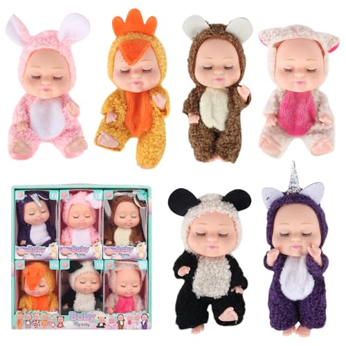 JOAASU Mini Reborn Puppen, 6 Stück Baby Mini Puppen, 5 Zoll Reborn Baby Dolls, Babypuppen ZubehöR Set, Waschbares PVC-Material, Realistische, für Kinder ab 3 Jahren von JOAASU