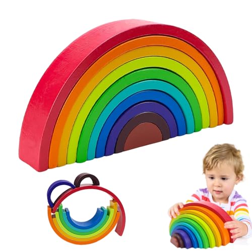 JOAASU Regenbogen Holz Spielzeug, Holz Montessori Regenbogen, Regenbogenstapler Hölzernes Spielzeug, Stapeln Spielbausteine für Kinder, 18.5x9.5x3cm, 10 Teiliger, für Kinder (10 Farben) JOAASU Regenbogen Holz Spielzeug, Holz Montessori Regenbogen, Regenbogenstapler Hölzernes Spielzeug, Stapeln Spielbausteine für Kinder, 18.5x9.5x3cm, 10 Teiliger, für Kinder (10 Farben) von JOAASU