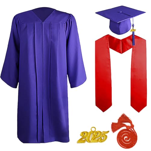 JOAAZAR 5 Stück 2025 Unisex Herren Damen Abschluss Talar mit Doktorhut und Quaste Graduation Robe Set Akademischer Talar für Hochschule Bachelor Abschlussfeier Bachelor Abschluss Geschenk von JOAAZAR