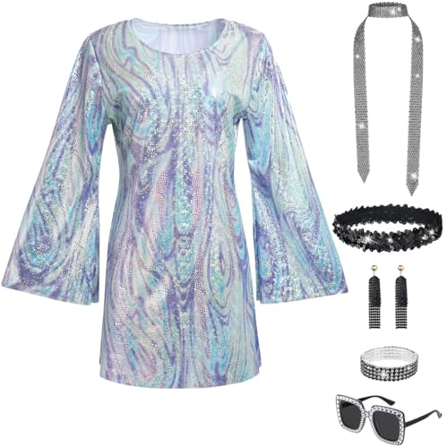 JOAAZAR 60er 70er Jahre Hippie Kostüm Damen Set mit Accessoires Bekleidung Damen Hippie Schlaghose Kostüm Damen Disco Outfit 70er Mode Flower Power Kleidung Damen Faschingskostüm von JOAAZAR