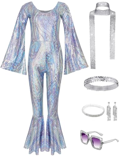 JOAAZAR 60er 70er Jahre Hippie Kostüm Damen Set mit Accessoires Bekleidung Damen Hippie Schlaghose Kostüm Damen Disco Outfit 70er Mode Flower Power Kleidung Damen Faschingskostüm von JOAAZAR