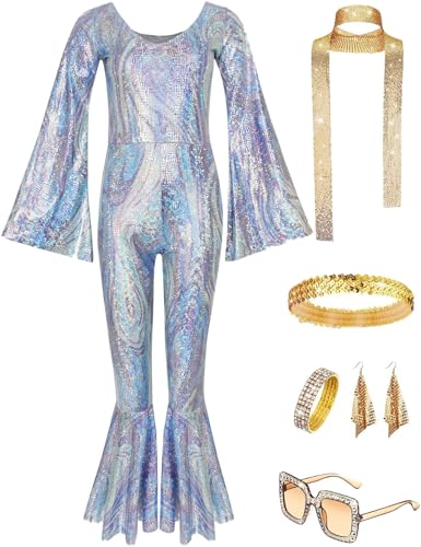 JOAAZAR 60er 70er Jahre Hippie Kostüm Damen Set mit Accessoires Bekleidung Damen Hippie Schlaghose Kostüm Damen Disco Outfit 70er Mode Flower Power Kleidung Damen Faschingskostüm von JOAAZAR