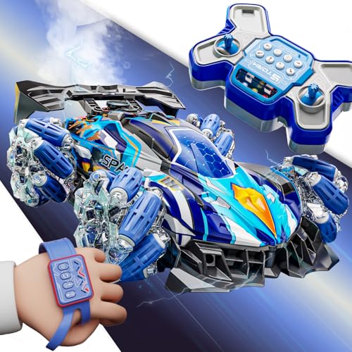 JOCUND PLANET Ferngesteuertes Auto, RC Stunt Car für Kinder, 2.4GHz 4WD Gesture Sensing Remote Control Car mit Musik & Licht, Kinder Spielzeug ab 6 7 8 9 10 11 12 Jahre Junge Mädchen (Blau) von JOCUND PLANET