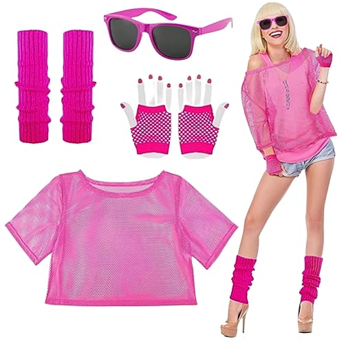 JOCXZI 80Er Jahre Party Kleid - 80er Kostüm Zubehör Damen Herren Neon Netzoberteil Brille Netzhandschuhe Beinstulpen Neon Outfit Fasching Karneval Cosplay Kostüme Accessoires von JOCXZI