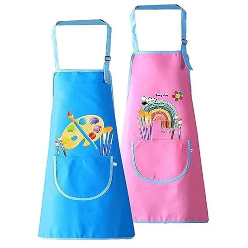 JOCXZI Malschürze Kinder - 2Pcs 5-8 Jahre Malerkittel Kinder, Bastelschürze Kinder, Wasserdicht Kinder Schürzen, Kinderschürze mit Tasche, für Jungen Mädchen für Basteln Malen Backen Kochen von JOCXZI