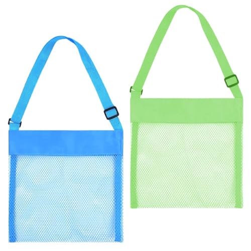 JOCXZI Sandspielzeug Netztasche für Kinder - 2Pcs Entworfen für Kinder Muschel Sammeltasche, Bunte Mesh Strand Taschen, Strandspielzeug Tasche, Aufbewahrung mit Verstellbaren Tragegurten von JOCXZI