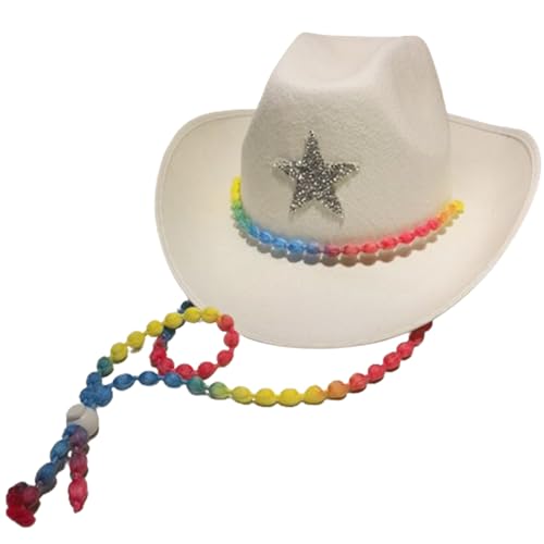 JOERBABU Cowboyhut, Regenbogen-Riemenhut für Damen, Rollenspiel, Hochzeit, Party, Requisiten, Junggesellinnenabschied, Frauenhut von JOERBABU