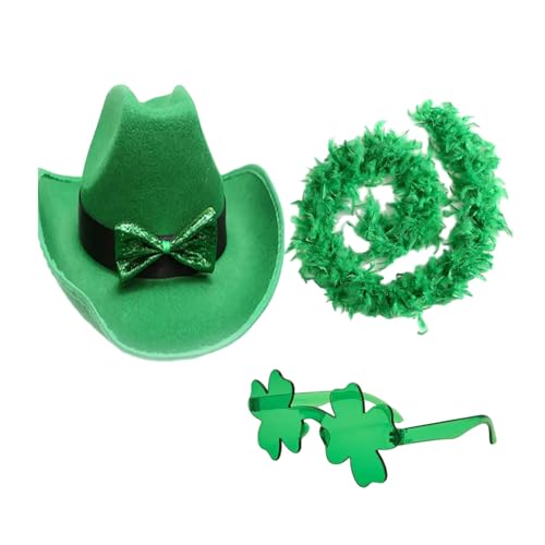 JOERBABU Cowboyhut, StPatrick Day Celebration Green Hat Schal Set Festival Motto Party Requisiten Kleeblatt Hut Irisches Zubehör von JOERBABU