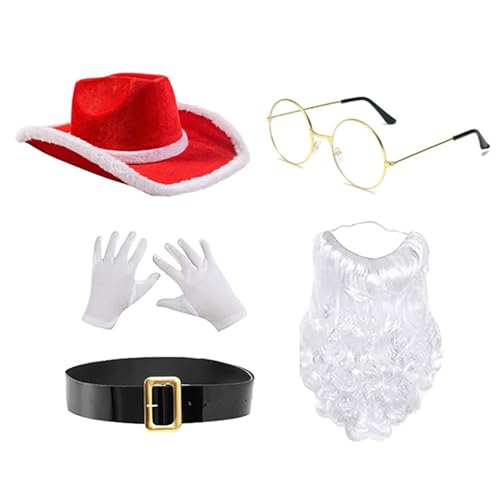 JOERBABU Cowboyhut, Weihnachtsmann-Anzug, Bart Brille, Bandana, Handschuhe, Gürtel, Foto-Requisiten, Weihnachtsfeier, Coaplay, Weihnachtsmann von JOERBABU