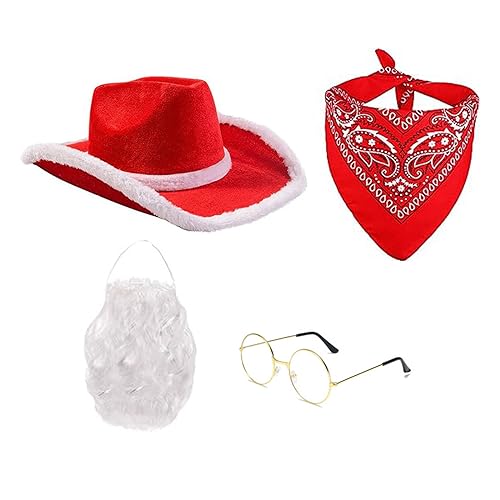 JOERBABU Cowboyhut, Weihnachtsmann-Anzug, Bart Brille, Bandana, Handschuhe, Gürtel, Foto-Requisiten, Weihnachtsfeier, Coaplay, Weihnachtsmann von JOERBABU