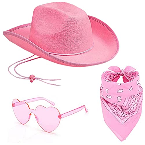 JOERBABU Cowboyhut, Westernhut, Taschentuch, Herz-Set, Cosplay, Party, Hut, Kostüm, Fedora-Hut, Kopfschmuck von JOERBABU