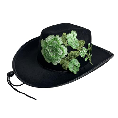 JOERBABU Cowboyhut, bestickter Blumen-Zylinderhut für Junggesellinnenabschied, Unisex, breite Krempe, Halloween-Hut, Festival-Requisiten, Kostüm-Zubehör von JOERBABU