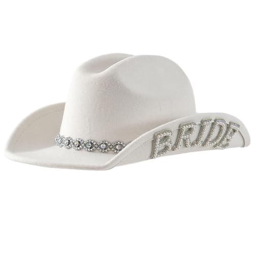 JOERBABU Cowboyhut, künstliche Perlen, Buchstabenhut für Braut, breite Krempe, Rollenspielhut, Hochzeit, Party, Junggesellinnenabschied, Verkleidungshut von JOERBABU