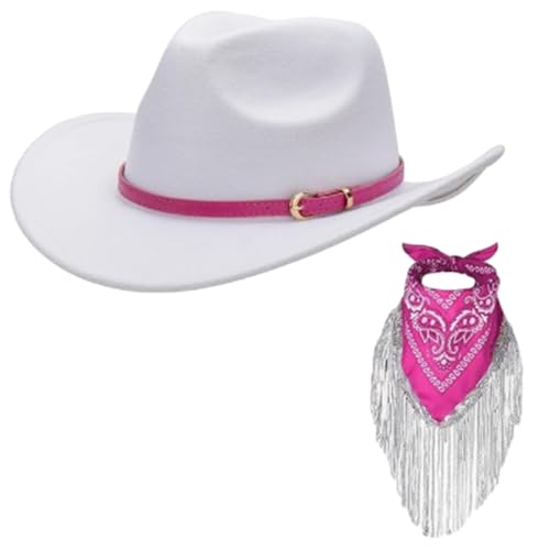 JOERBABU Cowboyhut mit Fransen und Quasten, Bandana-Set für Damen, Vintage-Westernhut, florales Kopftuch, Schal von JOERBABU