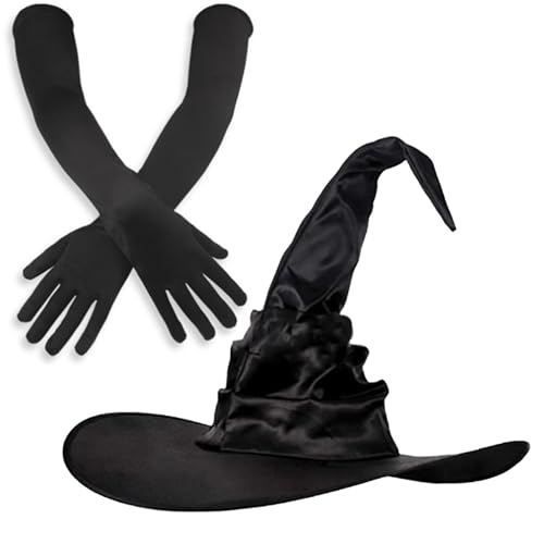 JOERBABU Halloween Hexenhut und Handschuhe Set Cosplay Hut Thema Party Hut Cosplay Zubehör von JOERBABU