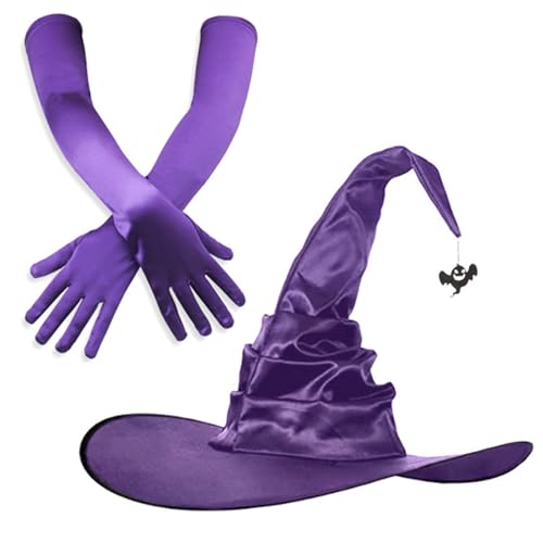 JOERBABU Halloween Hexenhut und Handschuhe Set Cosplay Hut Thema Party Hut Cosplay Zubehör von JOERBABU