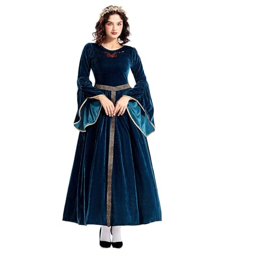 JOERBABU Mittelalterliches Damenkleid mit Kopfbedeckung, lange Ärmel, Mittelalterkleid, Mittelalter-Kostüm für Damen, Halloween-Maskerade von JOERBABU