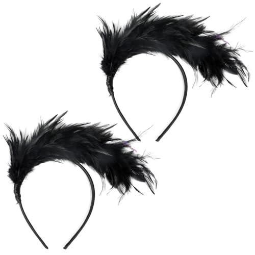 JOFONY 2Pcs Schwarz Feder Stirnbänder,Fascinator mit Feder,Feder Karneval Haarreif,Federkopfschmuck für Hochzeit Halloween Weihnachten Party von JOFONY