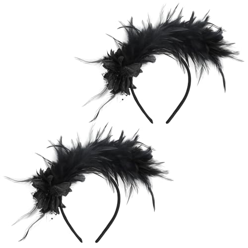 JOFONY 2Pcs Schwarz Feder Stirnbänder,Fascinator mit Feder,Feder Karneval Haarreif,Federkopfschmuck für Hochzeit Halloween Weihnachten Party von JOFONY