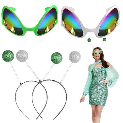 JOFONY 4Pcs Alien Stirnband und Brille,Party Head Boppers Stirnband Außerirdische Brille,Geeignet Als Foto-Requisiten Und Atmosphären-Requisiten für Erwachsene und Kinder von JOFONY