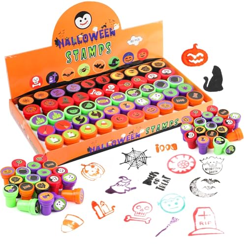 JOFONY Halloween Stempel Kinder,50 Stück Spielzeugstempel,Selbstfärbend Stempel für Kinder,Stempelset Kinderstempelset für Halloweenpartybeutel Partygeschenke Halloweenspielzeug von JOFONY