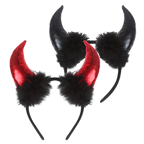 JOFONY Halloween Teufel Hörner Haarreifen,Teufelshörner Haarreif,Headwear Hörner,Schwarze und Rot Haar Accessoires für Karneval und Kostümparty 2 Paar von JOFONY