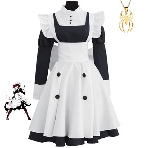 Anime Black Butler Mey-Rin Cosplay KostüM Dienstmädchen-Outfit Kostüm für Halloween Karneval Outfits mit Halskette Geeignet für Bühnenspiele, Geschenke, Cosplay-Liebhaber, Comics Expo (Schwarz, 2XL) von JOHLCR