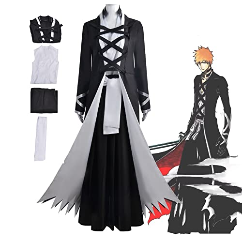 Anime Cosplay Kostüm BLEACH Kurosaki Ichigo Outfits Kimono Uniform Kostüm für Erwachsene Einschließlich Jacke + Kimono + Hose + Gürtel Geeignet für Bühnenspiel (M, Schwarz) von JOHLCR