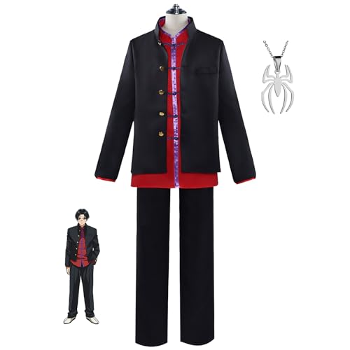 JOHLCR Anime Bucchigiri Asamine Cosplay Kostüm mit Halskette Halloween Karneval Tomoshibi Arajin Outfits Uniform Party-Outfit Geeignet für Bühnenspiele, Cosplay-Liebhaber, Comics Expo (Schwarz, L) von JOHLCR