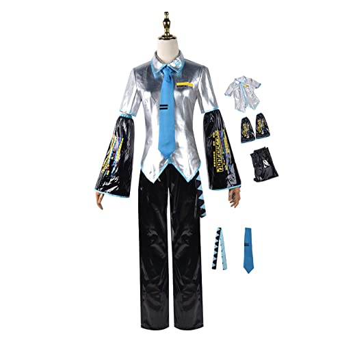 JOHLCR Anime Cosplay Kostüm Hatsune Miku Cosplay Outfits Kostüm für Erwachsene Lackleder Einschließlich Kleidung + Hose + Manschette + Gürtel + Krawatte Geeignet für Bühnenspiel (2XL, grau) von JOHLCR