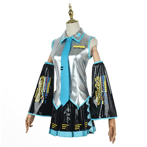 JOHLCR Anime Cosplay Kostüm Hatsune Miku Outfits Lackleder Kostüm für Erwachsene Einschließlich Kleidung + Rock + ärmel + Krawatte + Socken Geeignet für Bühnenspiel (2XL, Schwarz) von JOHLCR