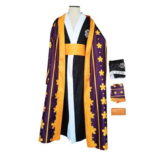 JOHLCR Anime Cosplay Kostüm One Piece Trafalgar D. Water Law Cosplay Kimono Kostüm für Erwachsene Kostüm für Halloween Karneval Geeignet für Halloween, Bühnenspiel, Party (3XL, Schwarz) von JOHLCR