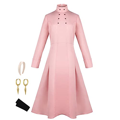 JOHLCR Anime Cosplay Kostüm Spy×Family Yor Forger Kostüm für Halloweenkarneval Einschließlich Kleid + Haarschmuck + Ohrringe + Socken für Bühnenspiel (S, Rosa) von JOHLCR