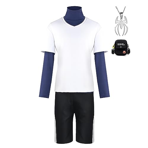 JOHLCR Anime HUNTER×HUNTER Cosplay Kostüm mit Halskette Geschenk für Manga-Liebhaber Killua Zoldyck Halloween-Karneval-Party-Verkleidung Outfits Uniform Geeignet für Bühnenaufführungen (M, Weiss) von JOHLCR