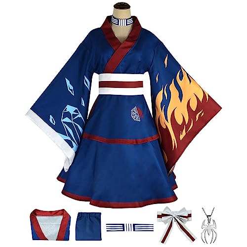 JOHLCR Anime My Hero Academia Cosplay Kostüm Kimono-set Outfits Uniform Halloween-Karnevalsparty-Verkleidung für Erwachsene Todoroki Shoto Beinhaltet Oberteil, Rock, Halskette, Schleife (Blau, S) von JOHLCR