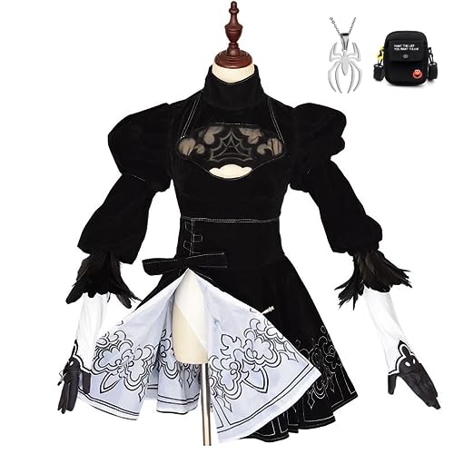 JOHLCR Anime Nier:Automata Cosplay Kostüm mit Halskette und Tasche Geschenk für Manga-Liebhaber Halloween-Karneval-Party-Verkleidung Outfits Uniform für Bühnenaufführungen, Anime-Messen (M, Schwarz) von JOHLCR