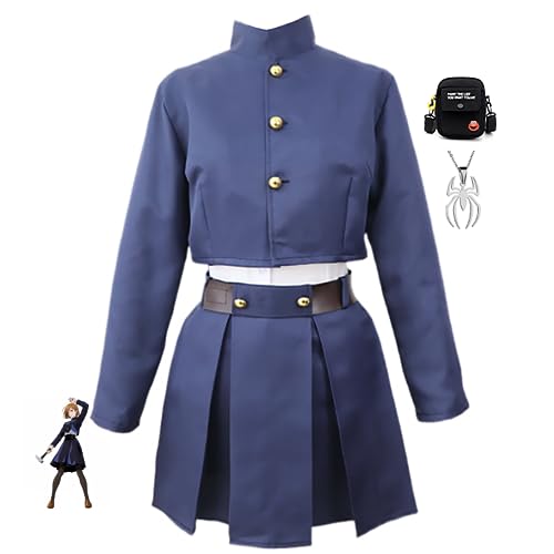 JOHLCR Jujutsu Kaisen Anime Cosplay Kostüm Kugisaki Nobara Outfits Uniform mit Halskette Geschenk für Manga-Liebhaber Halloween-Karneval-Party-Verkleidung für Anime-Ausstellungen, Geschenke (Blau, S) von JOHLCR