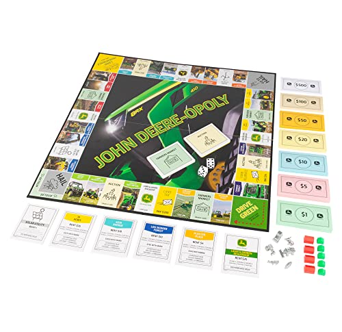 John Deere Opoly Brettspiel, Familienspiele, Spaß für Erwachsene und Kinder, Familien-Kinder-Brettspiel, geeignet für Kinder ab 8 Jahren von TOMY