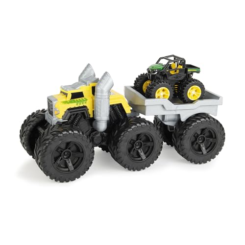 JOHN DEERE Monster Treads Rev and Roar Semi Playset – Monster Truck Spielzeug mit Geräuscheffekt von Vrombissmotor, abnehmbarem Anhänger und Mini Traktor – Monster Truck Spielzeug für 3 Jahre von JOHN DEERE