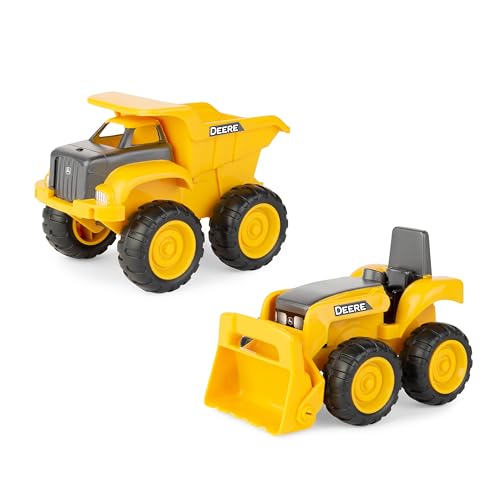 JOHN DEERE Muldenkippe Spielzeug und Spielzeugtraktor mit Lader – Sandkasten-Spielzeug für Kinder – Osterkorbfüller – Gelb – ab 18 Monaten – 15,2 cm – 2 Stück von TOMY