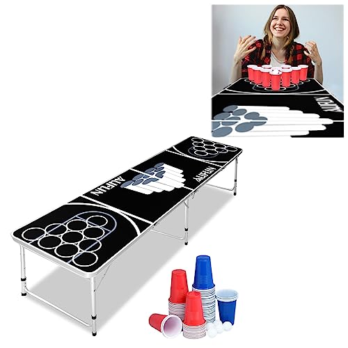 JOIEYOU Beer Pong Tisch Set Bierpongtisch Klappbarer Table Höhenverstellbar für Bier Becher Trinkspiel Beerpongbecher Set, 5 Bälle und 100 Bechern von JOIEYOU