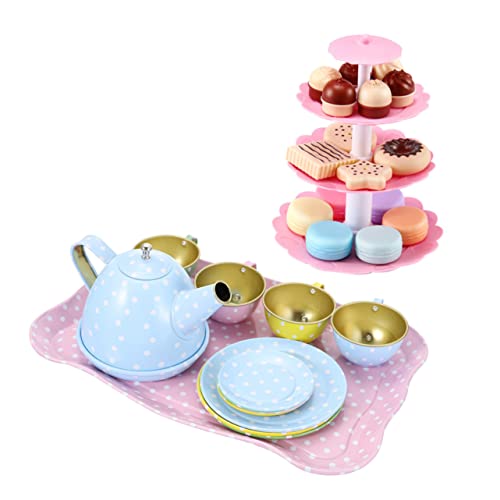 1 Satz Nachmittagstee Tea Set for -Tee-Set Tinplate- Nachmittagstee- Dessert-Turm- Tea-Time-Spielset Plastik JOINPAYA von JOINPAYA