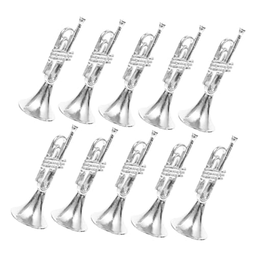 10St Musikinstrumentenmodell Miniatur-Trompetenfigur Mini-Instrumentenschmuck Trompetenmodell Haushaltsgerätemodell Dekor für Musikinstrumente lebensechte Trompete Plastik Silver JOINPAYA von JOINPAYA