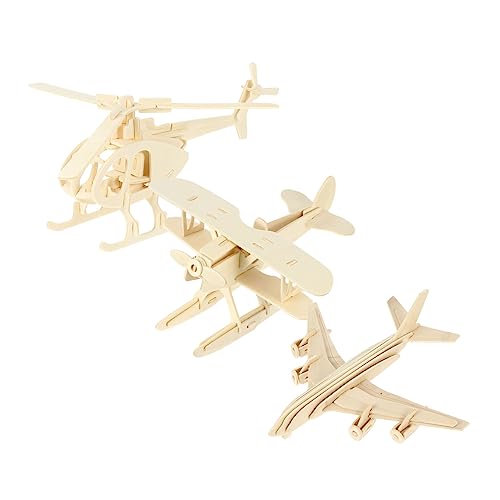 JOINPAYA 1 Satz 3 Stück Flugzeugmodell bastelset basteln für holzspielzeug holzpuzzle Puzzle bastelmaterial für 3D-Rätsel hölzern Khaki von JOINPAYA