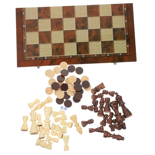 JOINPAYA 1 Satz DREI in Einem Schach Backgammon-Spiel Backgammon-Schachbrett Kinderschach Schachbretter Kinder-Kits Anfänger Schachbrett Spielbrett Tragbares Schachbrett Schachtisch Hölzern von JOINPAYA