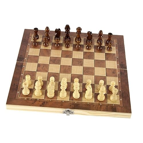 JOINPAYA 1 Satz DREI in Einem Schach Schachbretter Für Erwachsene Schach Und Dame Kinderspiele Brettspiele Hinweise Schach-Timer Magnetisches Spiel Schachmatte Rätsel Taschenschach Hölzern von JOINPAYA