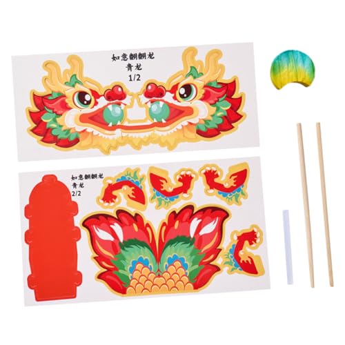 JOINPAYA 1 Satz Drachenspielzeug Aus Papier Drachengirlanden-bastelsets Drachengirlandendekoration Drachenmaterial Aus Papier 3d Chinesische Drachenpuppen Bildungsspielzeug Rot Hölzern von JOINPAYA